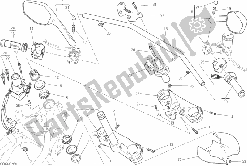 All parts for the Handlebar of the Ducati Multistrada 1200 S Pikes Peak Thailand 2017